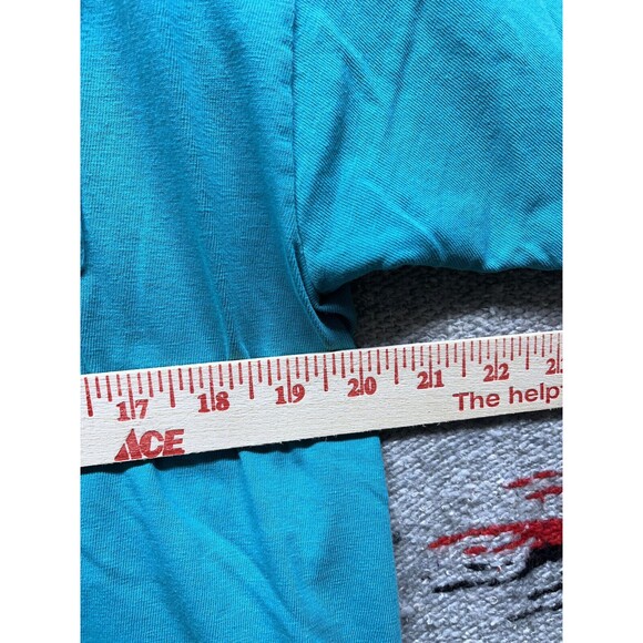 Vintage 80s 90s Teal green super soft Pocket t shirt Hanes Beefy Large - Picture 4 of 10